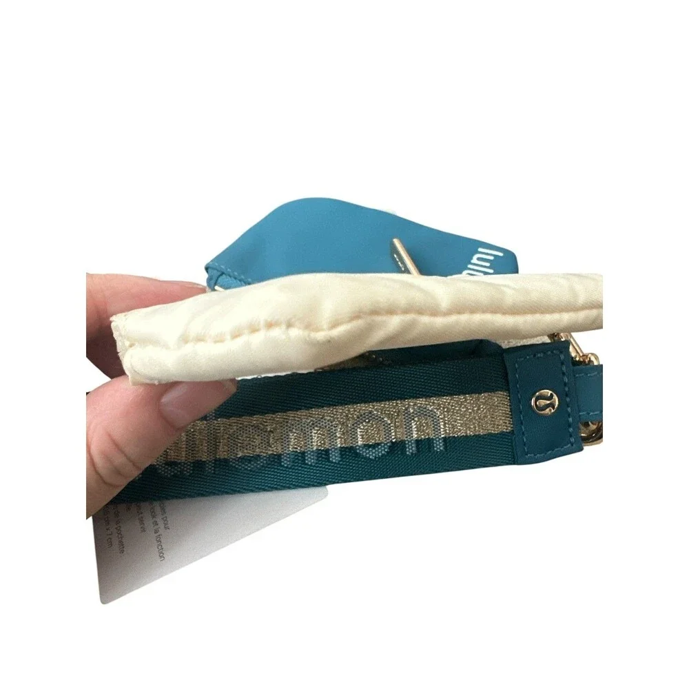 Lululemon Dual Pouch Wristlet Wallet Keychain Wordmark Warp Teal,Gold, Bone NWT